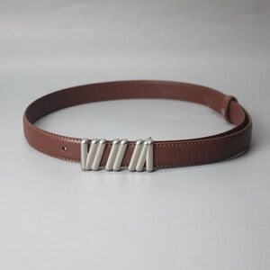 NEW✨Brown Genuine Leather Belt*Silver Buckle Minimalist Business Casual Belt